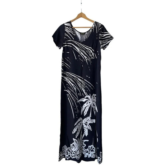 JAMS WORLD Long Dress Black Hawaiian Bay Breeze Palm Trees Women’s Size Small - Picture 1 of 3